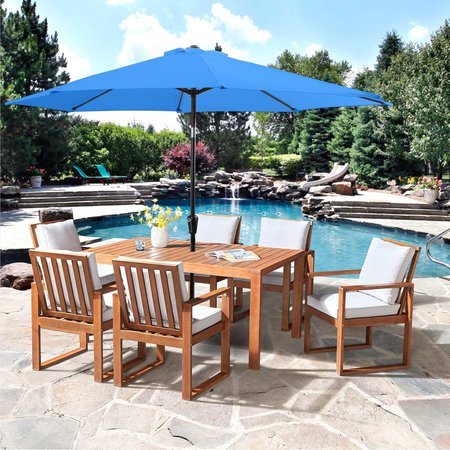 ALATERRE FURNITURE 8 Piece Set, Weston Table with 6 Chairs, and 10-Foot Auto Tilt Umbrella Brilliant Blue ANWT03RD07S6